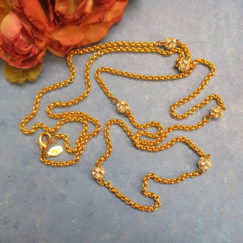 CAROLEE Vintage 42" Rhinestone Gold Link Chain Necklace ~ Designer Convertible